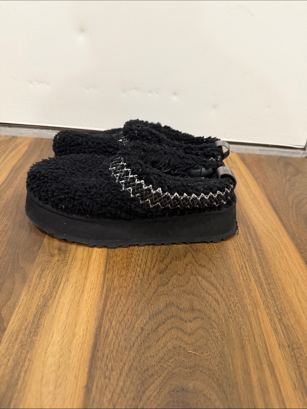 Black Fuzzy Slip-On Shoes - Picture 1 of 2